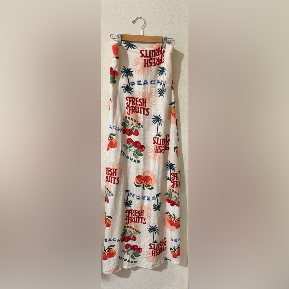 Strapless Midi Fresh Fruits Print Dress
